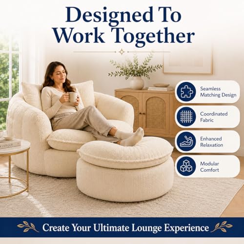 HOYOC Plush Ottoman Foot Rest, Upholstered Pouf Foot Stool with Soft Polyester Fabric, No Assembly Footrest Pedal for Couch, Sofa, Living Room, Bedroom & Office,Beige