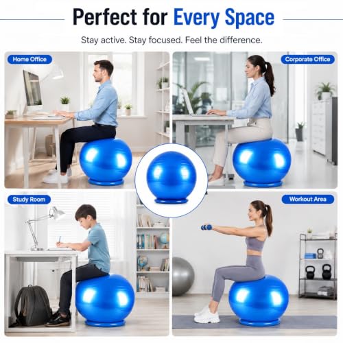 Anti-Burst Exercise Ball Seat for Desk Chair, Ergonomic Ball Seating