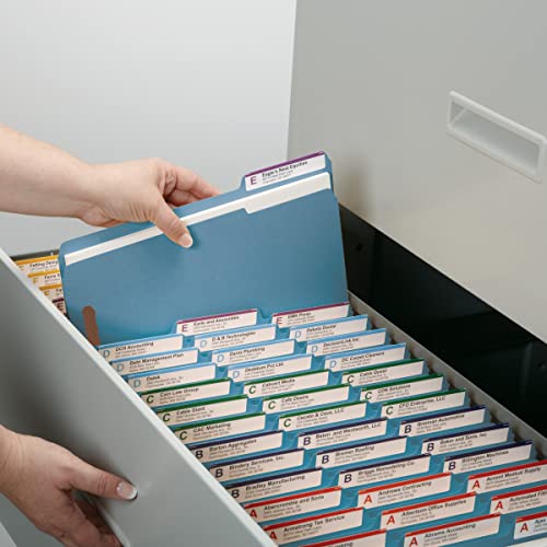 Smead Blue Fastener File Folders with Prongs, 3 Tab Letter Size