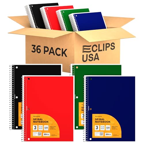 3 Subject Notebook College Ruled 36 Pack College Ruled Spiral Notebooks Bulk 120 Sheets (3 Subject 36 Pack)