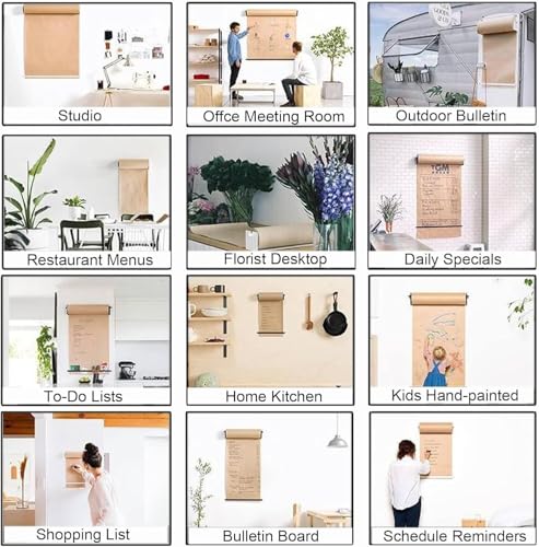 LNNW Kraft Paper Dispenser Office Kraft Paper Dispenser, Wood Frame, Wall-Mounted Paper Roll Holder for Work Note/to-Do Lists/Kids Drawing/Cafe Decorative Message Boards for Wall(Style 2)