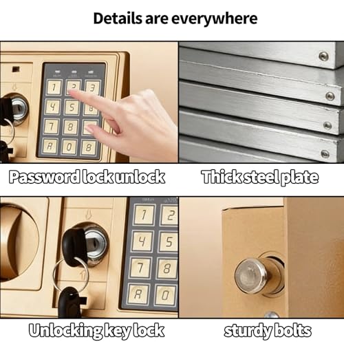 Small Home Safes Safe with Electronic Combination Lock and Emergency Key Water and Fireproof Money Safes for Documents Valuables With cash slot Cash Jewelry(Gold,13.78″x9.84″x9.84″)