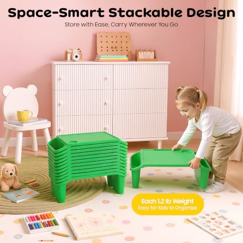 12‑Pack Green Kids Lap Desk Trays, Pp Plastic Multipurpose Activity Tray