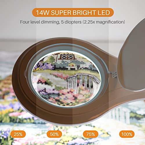 Bemelux LED Magnifying Lamp with Clamp, 14W 1200LM, 2.25X, White