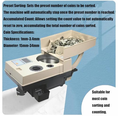 GTANND Automatic Coin Counter and Sorter,1200 Coins/Min Coin Counter Electronic Coin Counting Machine,with Large-Capacity Coin Storage Container for 2000/3000 Coins,for Banks, Buses, Arcades CS200