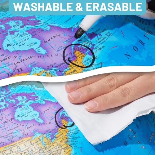 BSHAPPLUS 13inch World Globe with Metal Stand, 720° Full-View Rotation