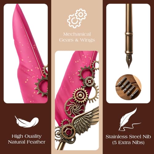 KaiyonHaven Aegis,Steampunk Quill,Calligraphy Kit,14PCS Wax Seal,Burgundy
