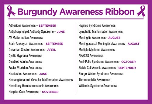 50 Pack Burgundy Large Flat Ribbon Shaped Pins – Burgundy Ribbon Pins for Sickle Cell Anemia, Myleoma Awareness, Meningitis and Hospice Awareness – Fundraising & Awareness