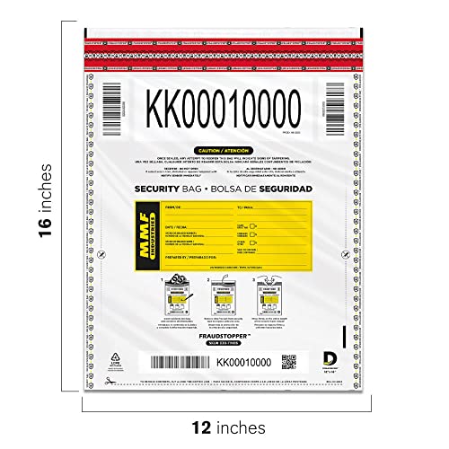 MMF Industries Cash Transmittal Bags | 12W x 16H | Pack of 100 | Unique Alphanumeric Numbering | Self-Sealing Adhesive | Four Tamper Indicators | Folded Bottom | Deposit Plastic Bags