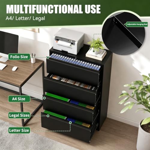 auruge 4-Drawer Lockable Side-Opening File Cabinet for Home & Office
