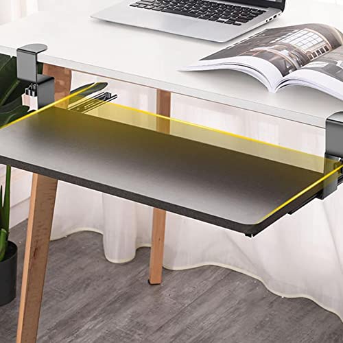 FKHFTI Slide Out Desk Extender, Under Desk Pull Out Platform for Keyboard, Ergonomic Keyboard Tray with C Clamp, Sliding Keyboard Drawer for Home Office/Black/25Cm*65Cm (Black 25Cm*52Cm)