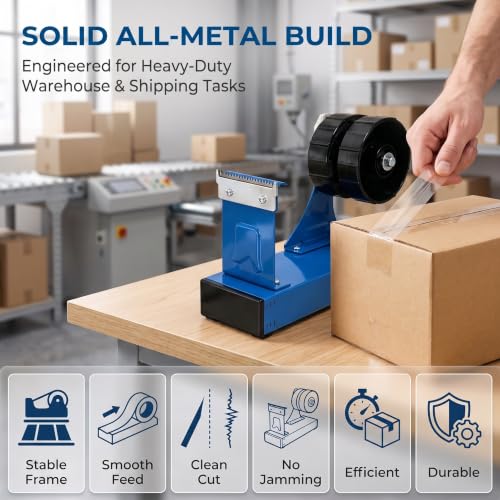 Tape Dispenser, Desktop Tape Cutter, with Anti‑Slip Suction Cup Base, 48mm/1.9" Max Width, for Warehouse Shipping Packaging Sealing