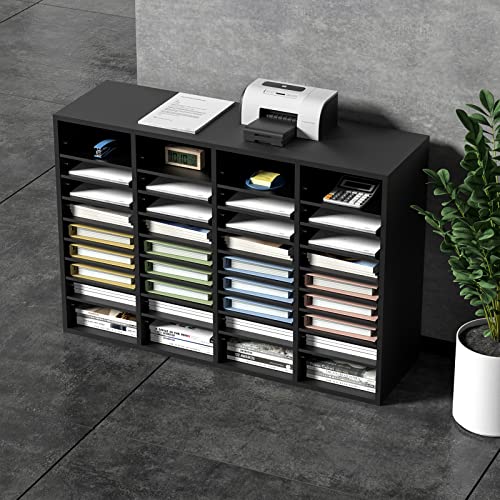 VEVOR Wood Literature Organizer, 36 Compartments, Mailboxes Slot with Removable Shelves, File Sorter for Office, Home, Classroom, or Mailrooms Organization, Black