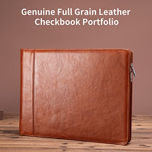 Geslun Custom Leather 7 Ring Check Binder Zippered, 3-On-A-Page for 9 x 13”