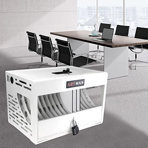 ARTMAN 16-Bay Laptop Charging Cabinet, White Metal Storage Station with Lock, Chromebook Charging Dock with Ventilation System