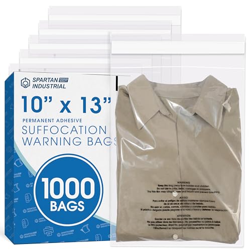 10" X 13" (1000 Count) Self Seal Clear Poly Bags with Suffocation Warning