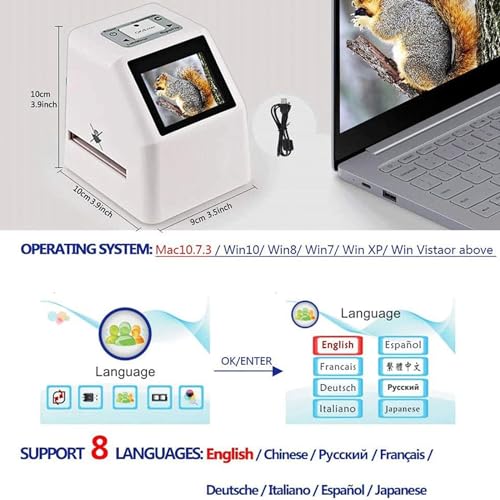 COYEUX Negative Film Scanner, Digital Film Converter, 35mm 8 Negative Slide Film Scanner, High Resolution 22MP 2.4" LCD, TV Output Format NTSC/PAL