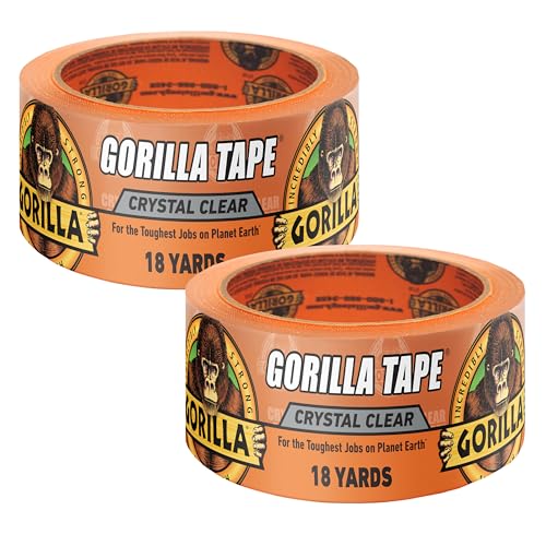 GORILLA Crystal Clear Tape, 1.88" x 18 yd, 2-Pack, Weather Resistant