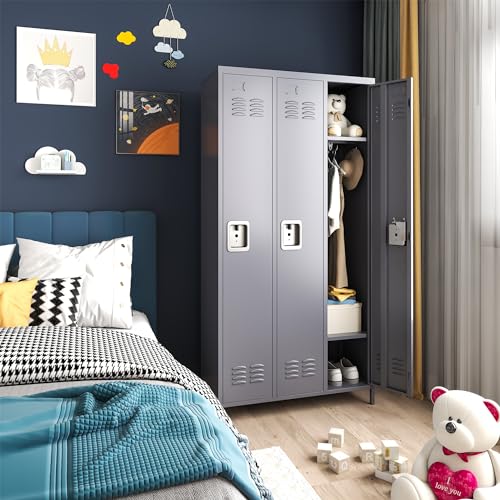 IKIMI 3 Doors Metal Storage Locker for Employee,72" Sports Staff Lockers