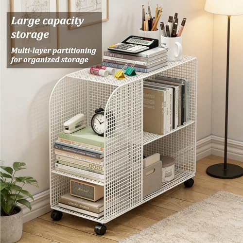 Rolling Book Cart with Wheels, 3 Tier Large Capacity Movable Bookshelf Organizer Rack, Strong Load-Bearing Capacity, Movable Metal Storage Rack for Home Office School(Black)