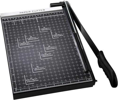 Paper Cutter A4-B7,300-485 mm Cutting Length Guillotine Paper Cutter for Cardboard Metal Base with Safety Blade Lock and Dual Guide, 10-12 Sheets Capacity (Black 300 mm)
