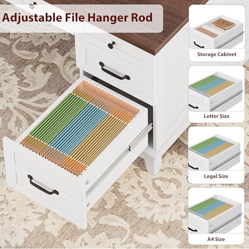 GarveeHome Executive Desk with File Drawers, Farmhouse Home Office Desk with Charging Station, 60 in Wooden Computer Desk with Cabinet Storage for Work Study Writing, White Walunt