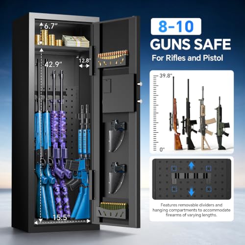 8-10 Gun Safe for Home, Rifle and Pistol Storage with Digital Keypad