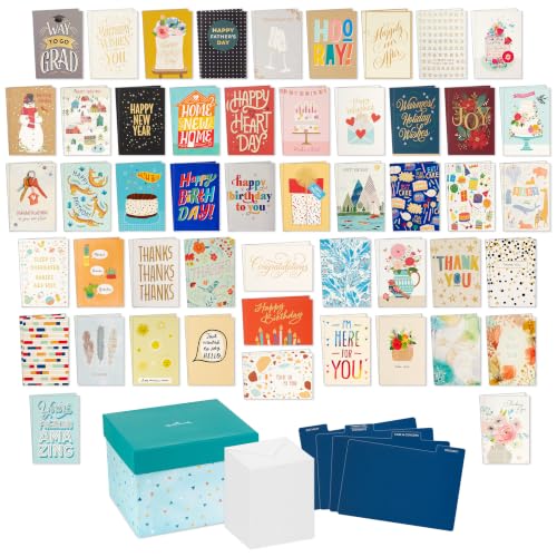 Hallmark Bulk All Occasion Cards, 100-Pack with Organizer (Triangles, Teal)