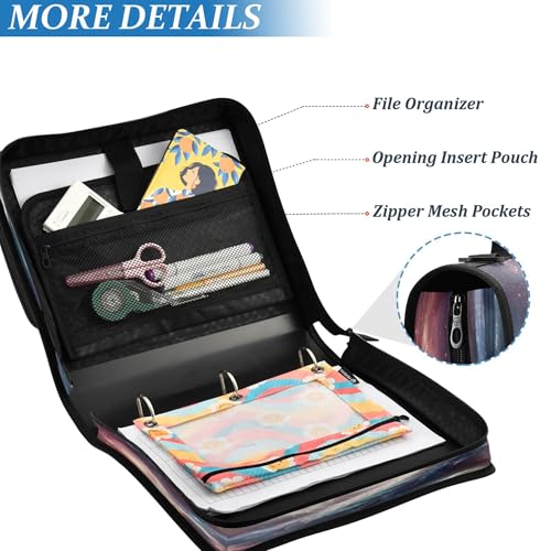 Kigai Galactic Dragon 3 Ring Zipper Binder with Handle & Shoulder Strap Trapper Keeper Expanding File Multiple Pockets Binder Organizer