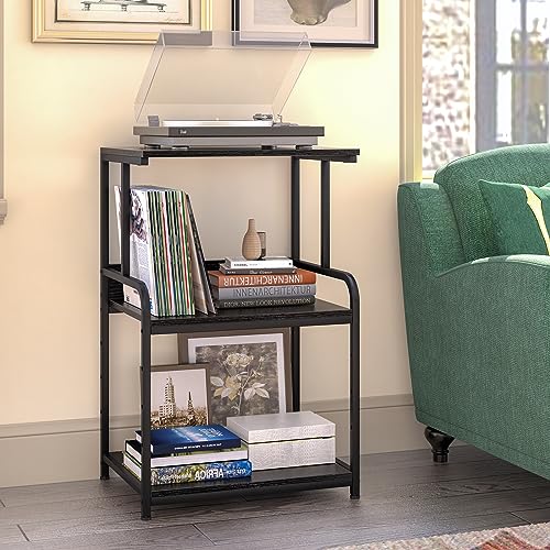 Arbuxzuy Printer Stand with Storage Shelf,3 Tier Printer Cart with Wheels,Mobile Printer Table for Home Office,Stands for Heat Press Scanner Fax,Industrial Style (Black)