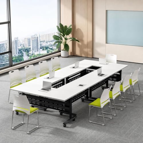 RIXNOMA Folding Conference Table with Wheels, Modular Joinable Training Table with Locking Casters for Office, Classroom, Meeting Room and Training Room