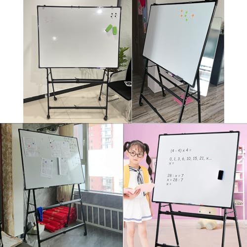 Dry Erase Board Double Sided, Rolling Whiteboard Foldable, Magnetic White Board with Stand, Height Adjustable(Green,70x100cm/28x39in)