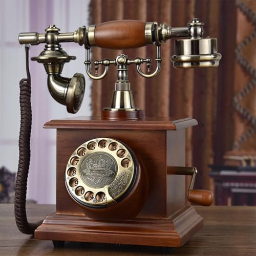 QUANGJN Vintage Table Phone Retro Rotary Dial Phone Landline Telephone Corded Old Fashion Antique Phone Wooden Old School Telephones for Home Office Cafe Bar Star Hotel Decor,Brown