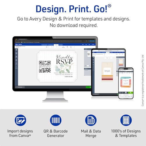 Avery Printable Rectangle Table Tent Cards, 3-3/8" x 3-11/16", Glossy White, Sure Feed Technology, Print-To-The-Edge Capability, Laser/Inkjet Compatible, 50 Total, Ideal for Packaging, and Displays