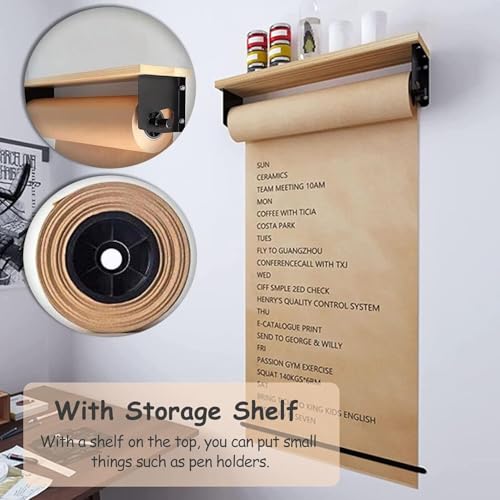 saditesdk Kraft Paper Roll Holder & Dispenser Kraft Paper Display Holder Memo Board Wall Mounted, for Daily Menu/Grocery List/Kids Drawing Wall Mount Note Paper Roll Cutter，40cm/15.7in Wide