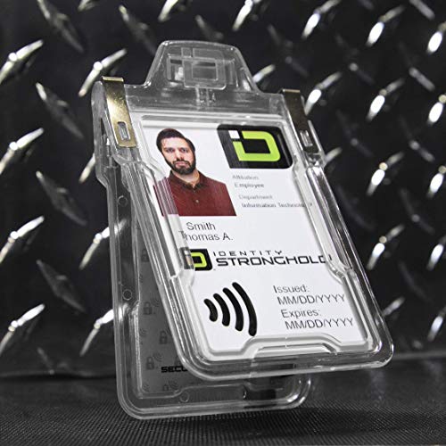 Identity Stronghold - Secure RFID Badge Holder for 1 Card - Heavy Duty Hard Plastic ID Badge Holder - USA Molded and Assembled - FIPS 201 Approved RFID Blocking Security (Clear, 5-Pack)