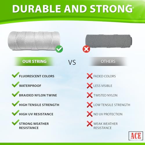 White Mason Line String Line - #18 Braided Nylon String - 6,000 Ft Length - Nylon Twine for Gardening Or Masonry Tools - Perfect Construction String for A String Level, Twine String for Gardening