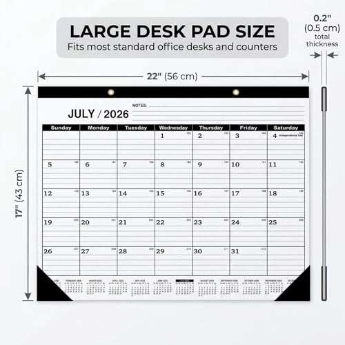 Desk Calendar 2026-2027 - Large 18-Month Monthly Desk Pad, July 2026 to December 2027, 22" x 17" Calendar with Thick Paper, Golden Hanging Holes & To-Do List for Home and Office