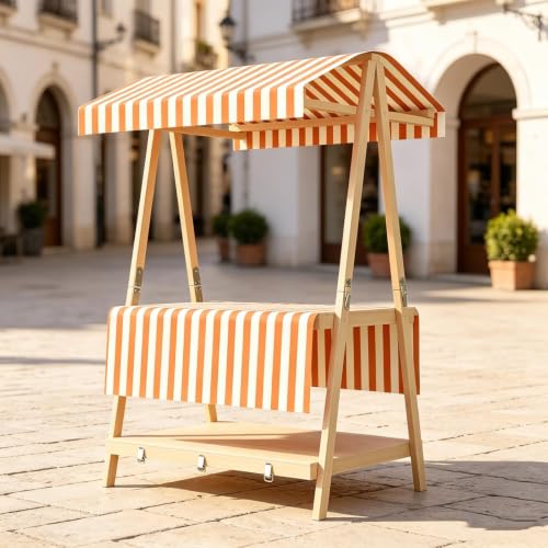 CHBMZ Foldable Wooden Market Display Booth, Portable Two Level Vendor Stand with Canopy, Compact Suitcase Design for Craft Fairs, Farmers Markets, Festivals & Pop Up Events(Orange,106cm/41.7in)