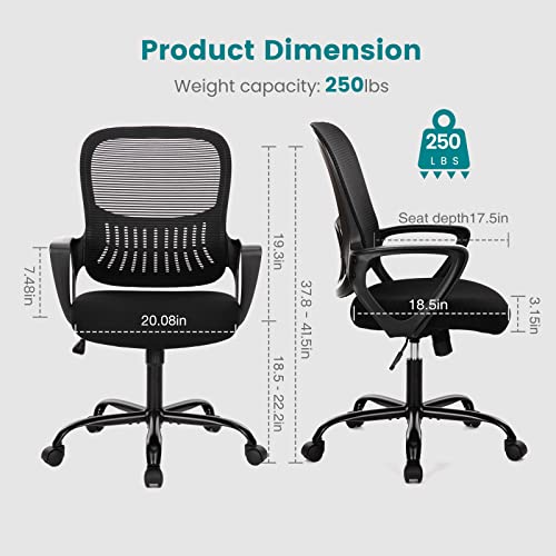 KMFurnila Mesh Office Chairs Managerial Executive Chair, Ergonomic Mid-Back Swivel Computer Desk Chair with Wheels, Comfortable Lumbar Support Comfy Arm for Home Bedroom Study Student, Ink