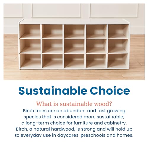 ECR4Kids Streamline 15 Cubby Tray Storage Cabinet, 3x5, Classroom Furniture, White Wash