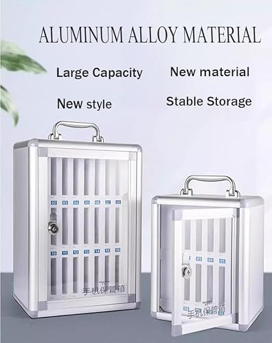 Wcxixo Slots Phone Locker Cell Phones Storage Cabinet with Handle Aluminum Alloy Pocket Chart Lock Box Wall Mount for Classroom Office Factory Desktop Wall Mobile Phone Holder(24 Slots)