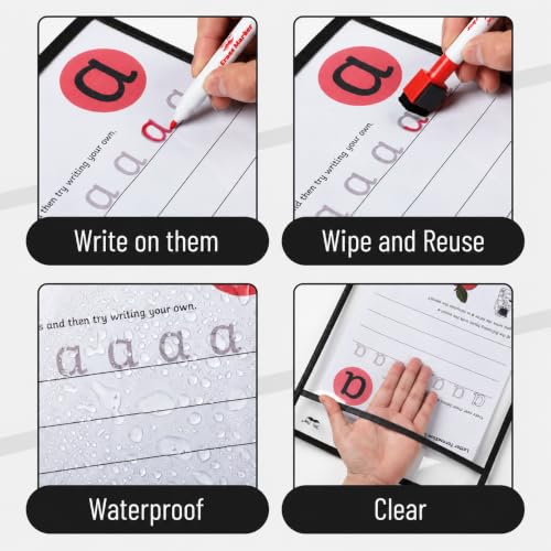 Mr. Pen- Reusable Dry Erase Pockets Bulk, 60 Pack, Black
