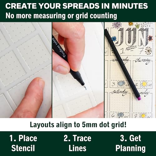Speedy Spreads Journal Stencils (All Layouts Bundle) - x24 Planner Stencils for A5 Bullet Dot Grid Journal Notebook, Save Time on Weekly and Monthly Calendars, Habit Trackers by Sunny Streak