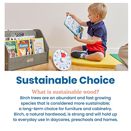 ECR4Kids Double-Sided Book Caddy with Countdown Timer, Portable Library, Grey Wash