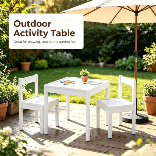 GIPXDVS 3‑Piece Table and Chair Set, Wipeable Dry‑Erase Surface, Rubber Wood Legs, Rounded Edge Treatment, Simple Assembly(White)