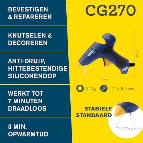 Rapid CG270 Wireless Hot Glue Gun for 12 mm Glue Sticks, 350 g/h, 3 Minutes Heating Time, Craft & DIY Projects, Ergonomic Design