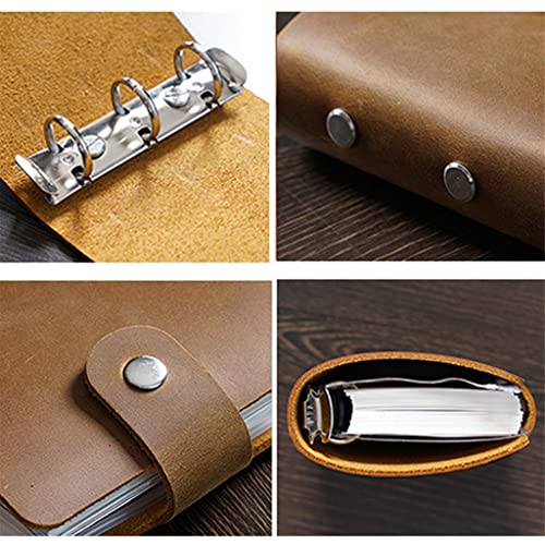 ONMYJFD Retro Journal Crazy Horse Leather A9 3 Rings Mini Diary Weekly Planner Loose-Leaf Hand Account Cowhide Notepad Portable Memo pad(E)