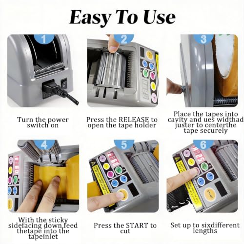 Automatic Tape Dispenser, Electric Multi Material Cutting Machine, Solid ABS Body for 6-60mm Width Tape/Foil, Max Cutting Length 999mm,Not Suitable for Extra Hard Thick Board