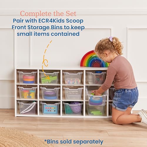 ECR4Kids Streamline 15 Cubby Tray Storage Cabinet, 3x5, Classroom Furniture, White Wash